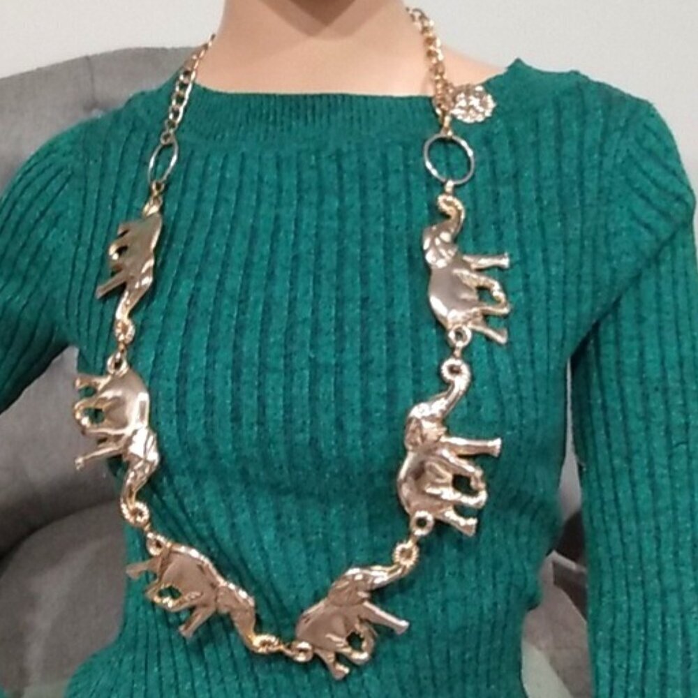 Vintage Anne Klein Gold Plated Brass Elephant Chain Link Belt - Picture 11 of 15